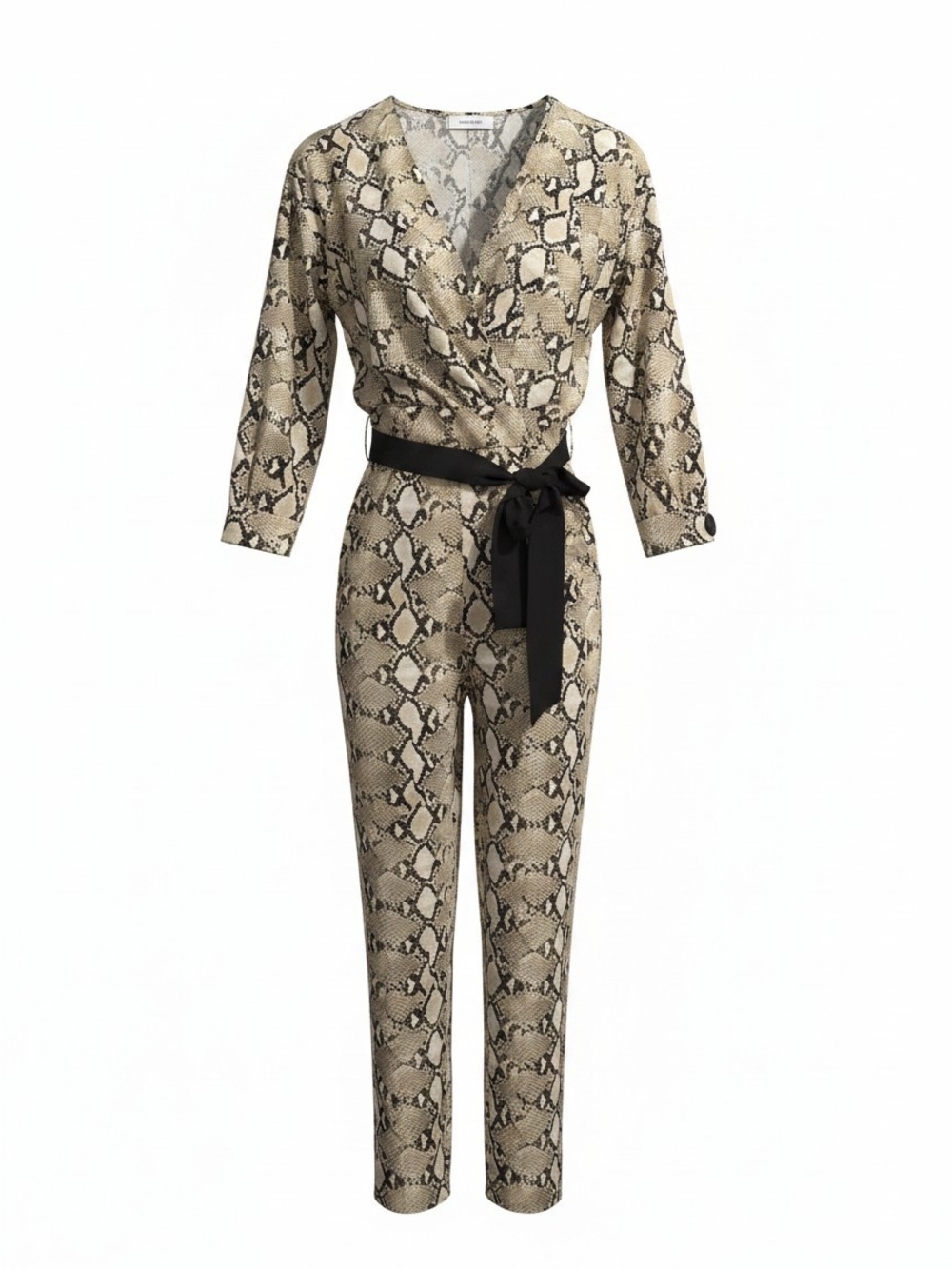 Zara Women's Beige Snake-Print Wrap Jumpsuit with Black Belt Size US XS